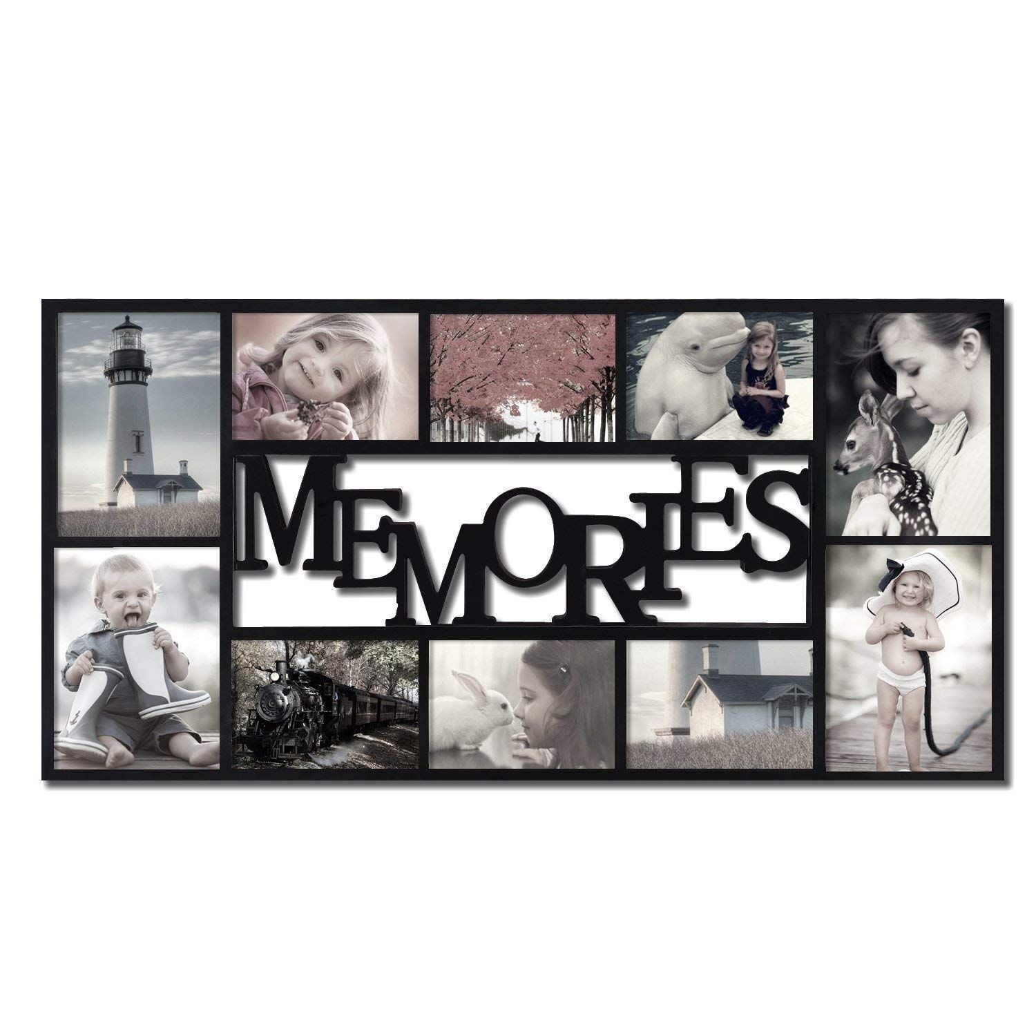 Adeco Decorative Black Plastic "Memories" Wall Hanging Collage Picture Photo Frame, 4 x 6-Inch
