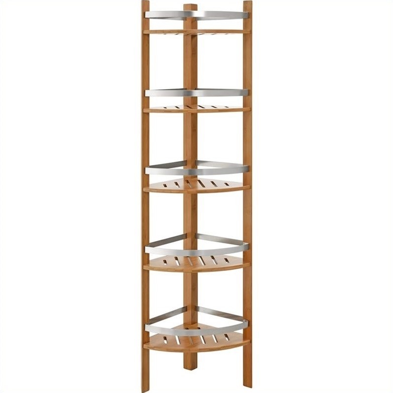 Altra furniture bamboo bathroom corner tower with 5 shelves