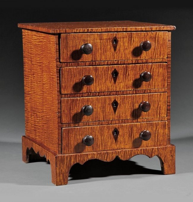 American tiger maple miniature chest of drawers