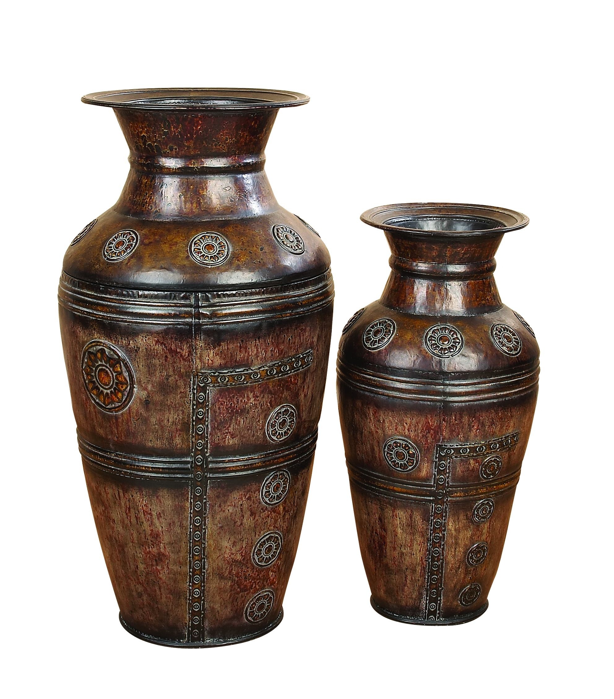 Banzara brown metal flower vases 29 and 22 tall matched
