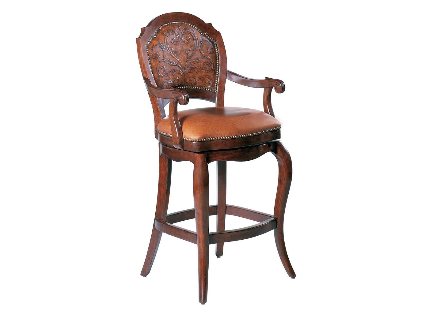Cool awesome wood toreador leather swivel bar stool with back