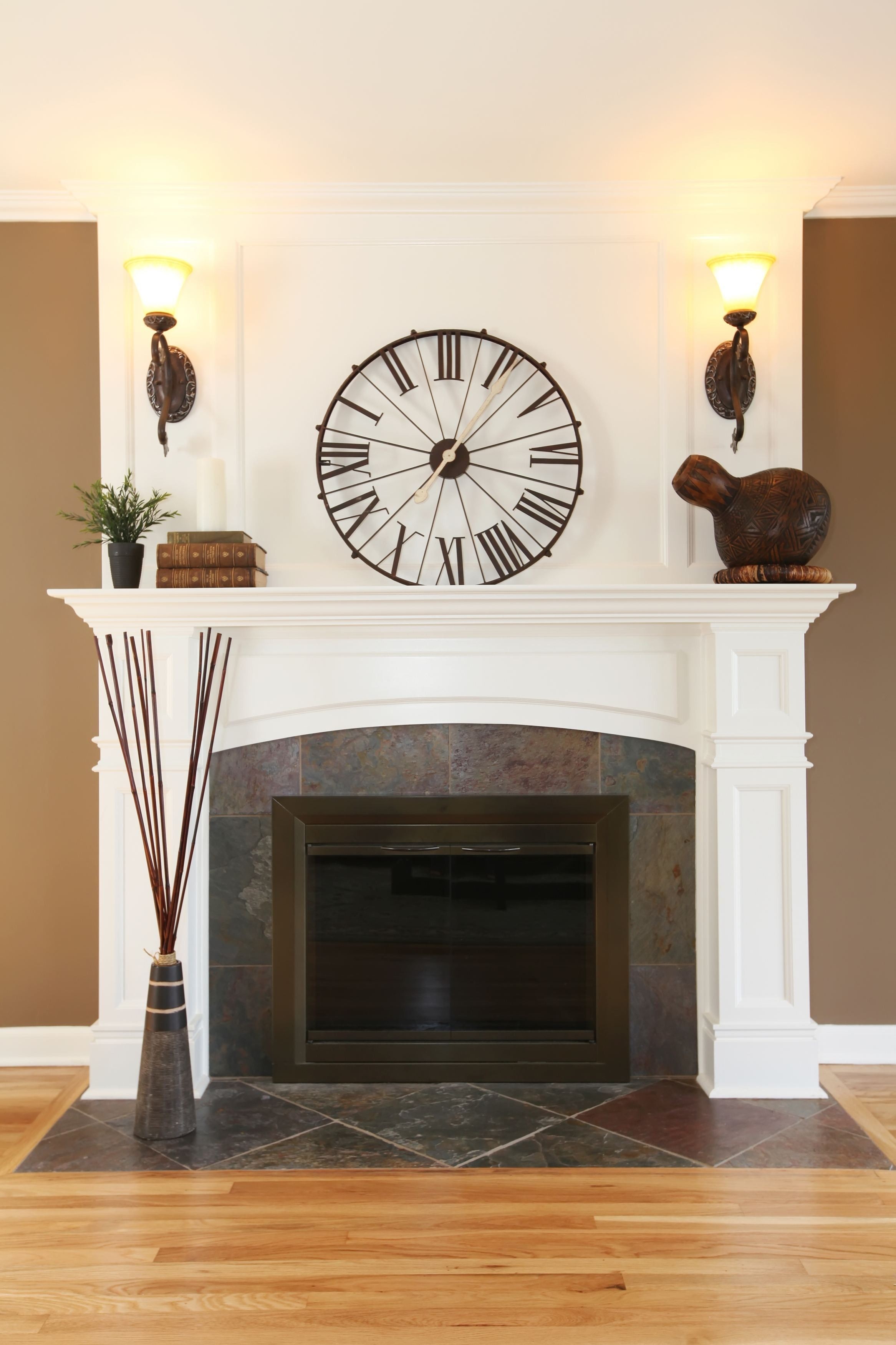Electric fireplace with white mantle