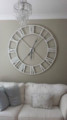 Extra large distressed white metal roman numeral clock