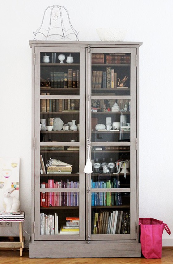 large bookcases with glass doors