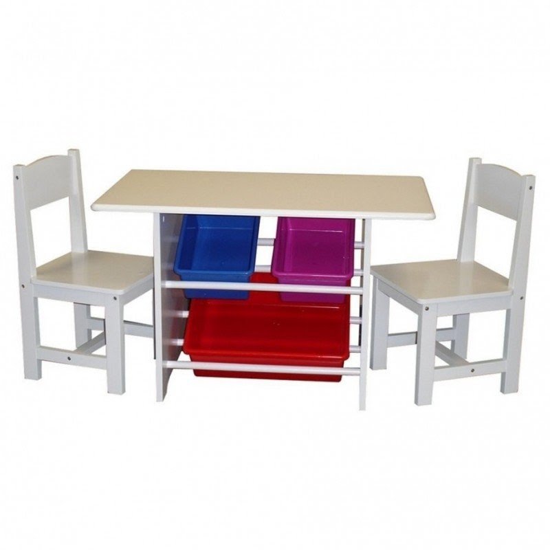Kids table with two chairs and storage bins set
