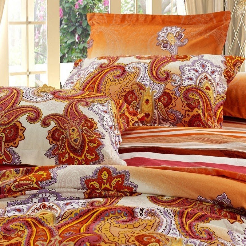 Orange paisley bedding sets 1