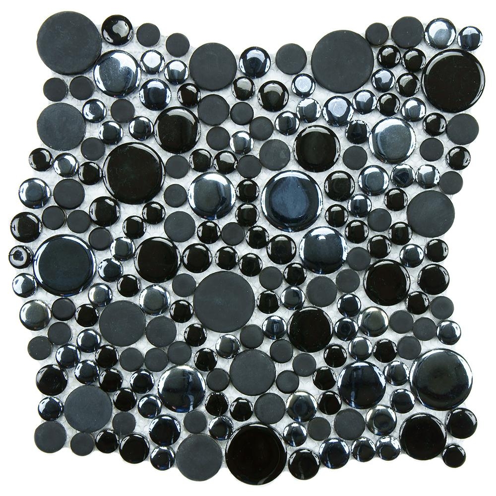 Posh Bubble Random Sized Porcelain Glazed Mosaic in Black
