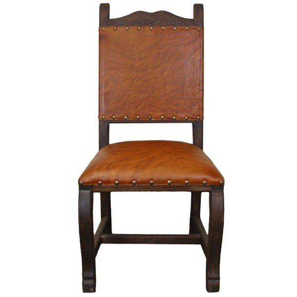 Real leather seat back dining chair rustic western