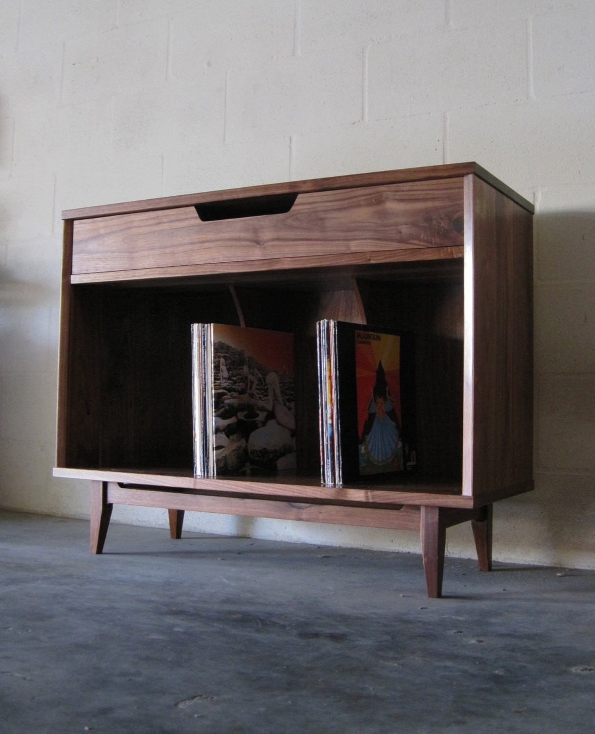 Solid walnut record cabinet handmade