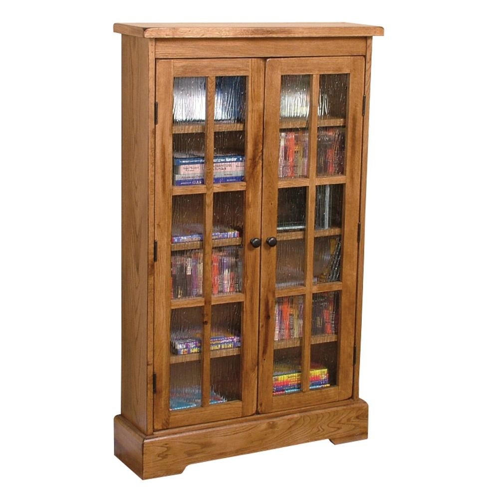 This rustic oak closed bookcase cd cabinet features a country
