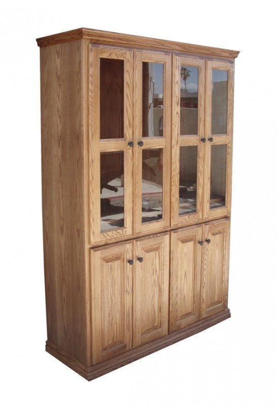 Traditional oak bookcases with full doors glass wood 48 w