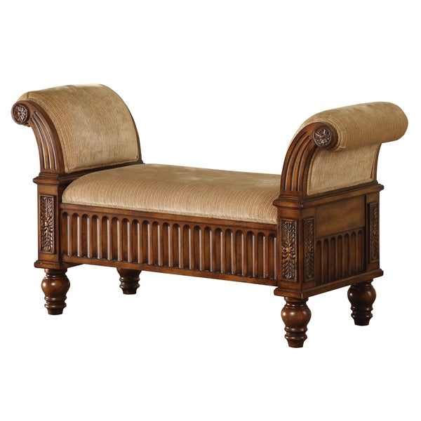 Traditional walnut and chenelle upholstered bench
