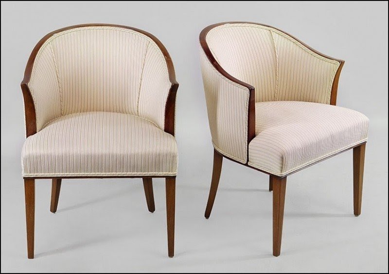 Upholstered barrel back chairs