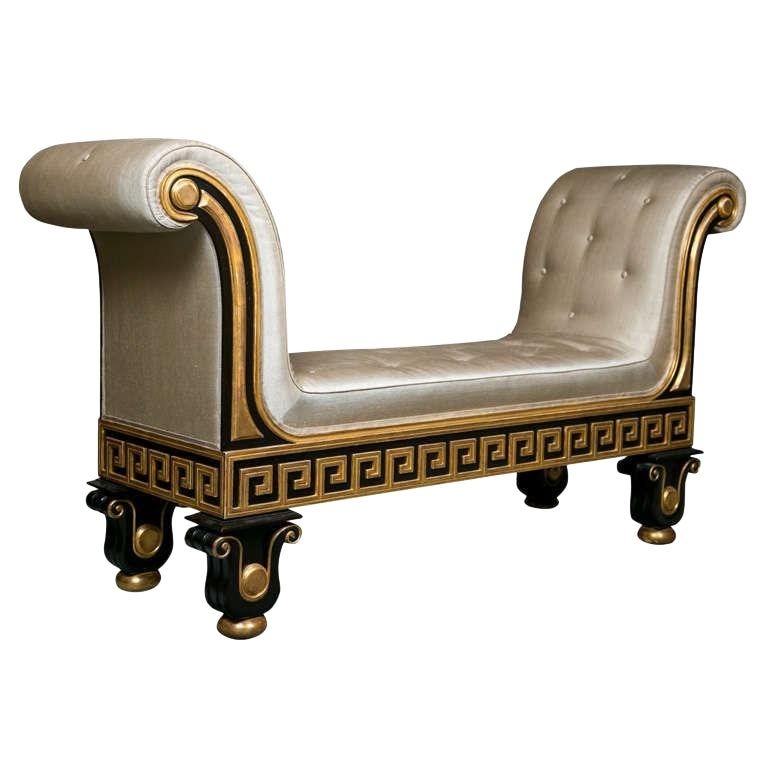 Upholstered bench with rolled arms