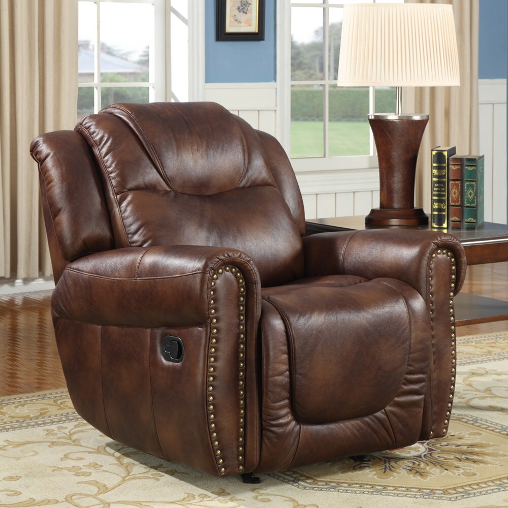 Western Faux Leather Rocking Chair Recliner Lazy Boy Living Room Furniture New