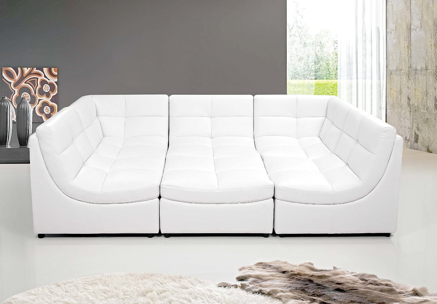 White leather modern sectional