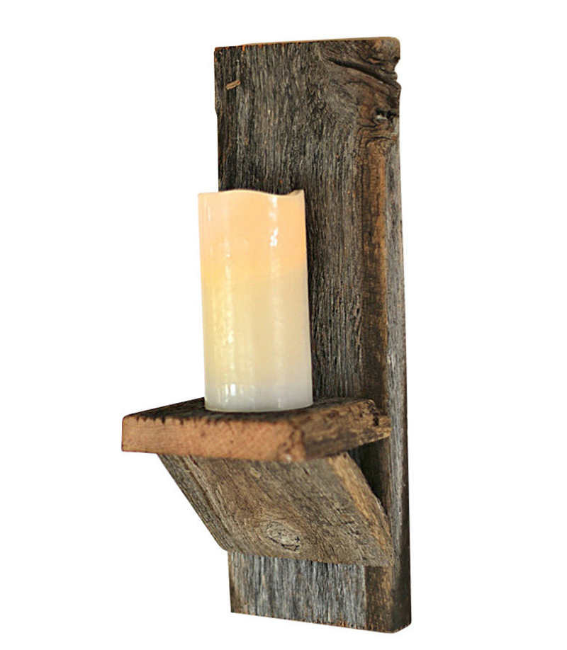 Barn wood candle holder battery operated