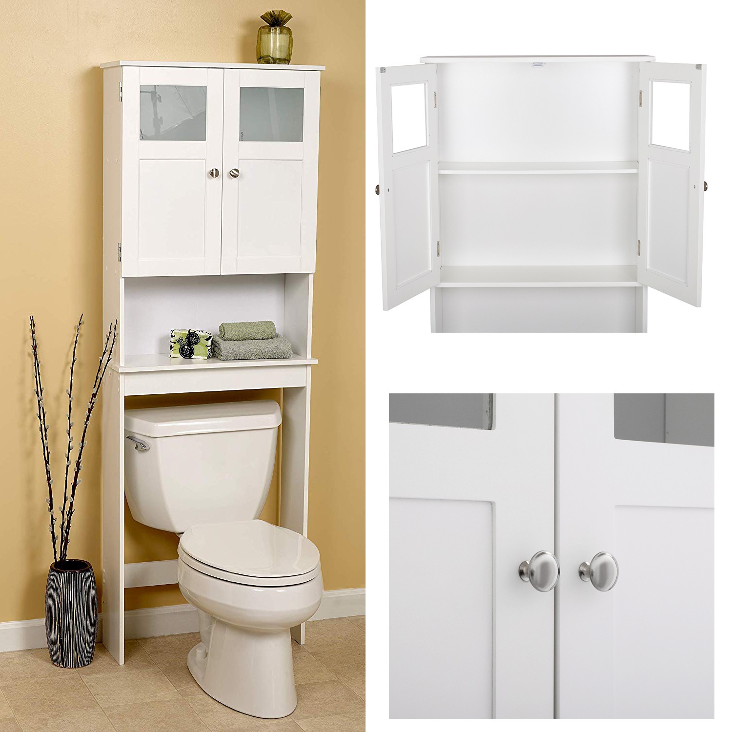 Bath Storage Space Saver Over The Toilet Shelf White Frosted Bathroom Cabinet