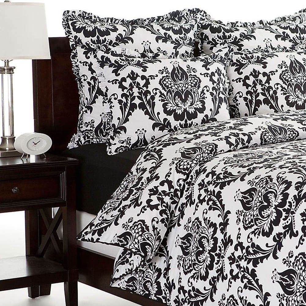 Windham Black and Charcoal Damask Quatrefoil Comforter Bedding by