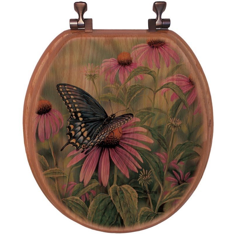 Black Swallowtail Butterfly Oak Round Toilet Seat