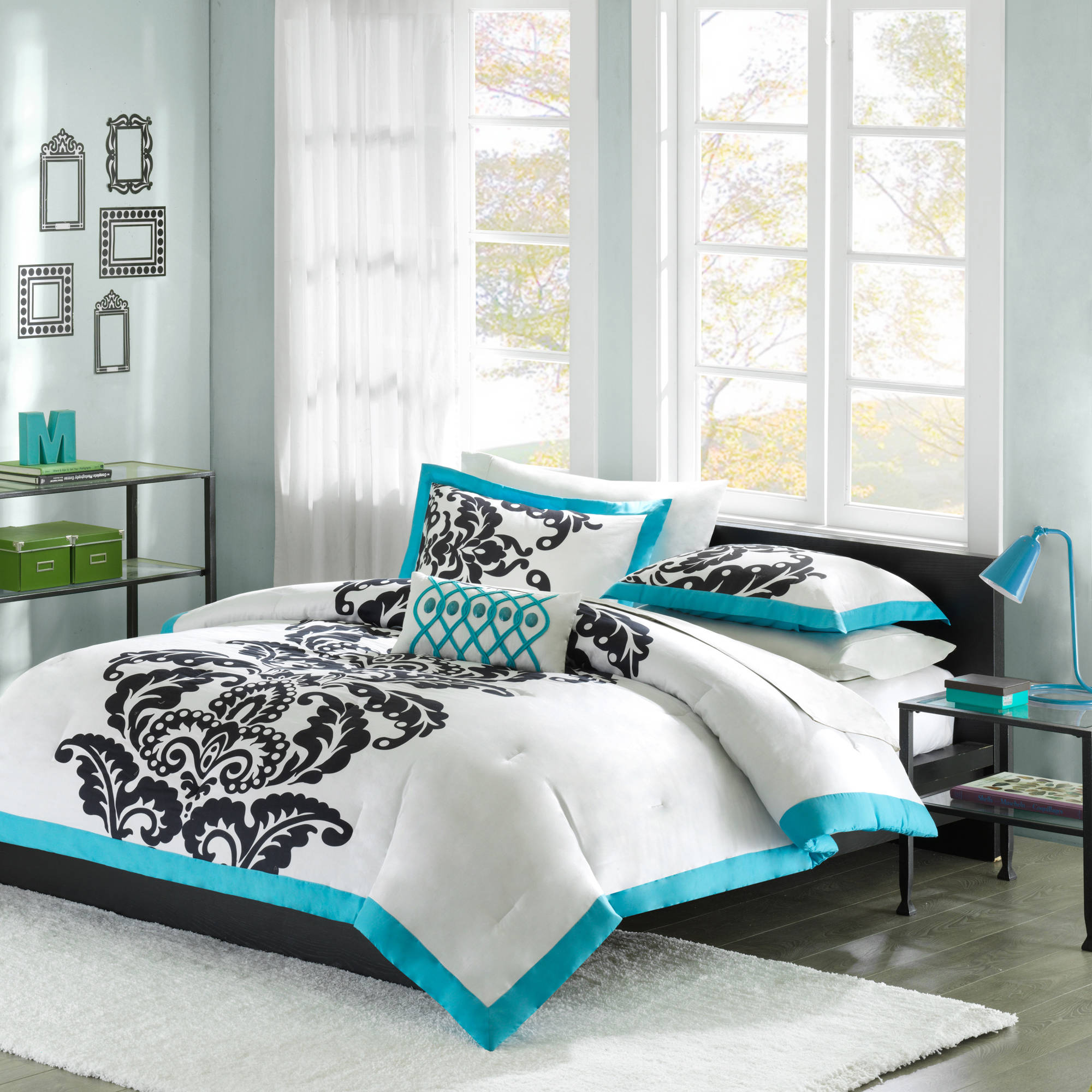 Blue and black bedding