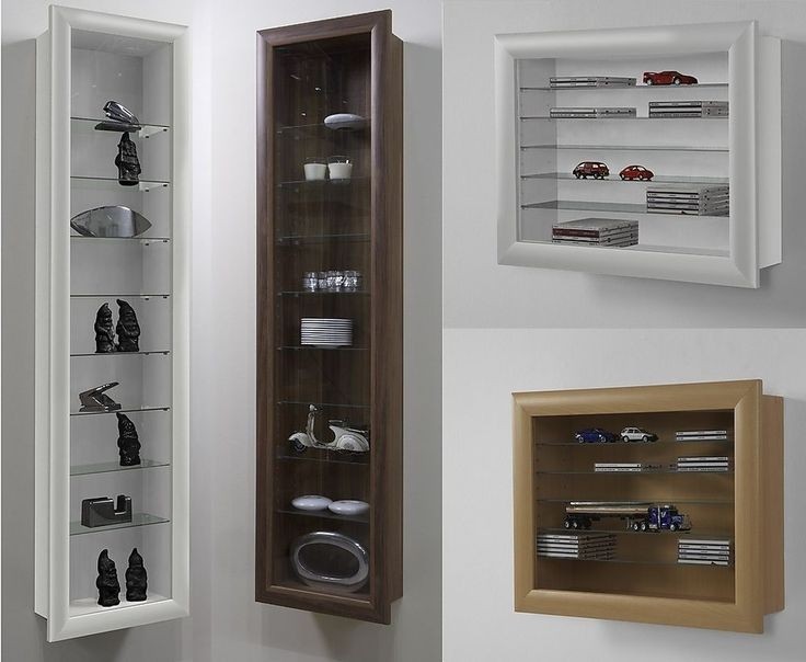 Bora wall mounted glass wood display cabinet shelving