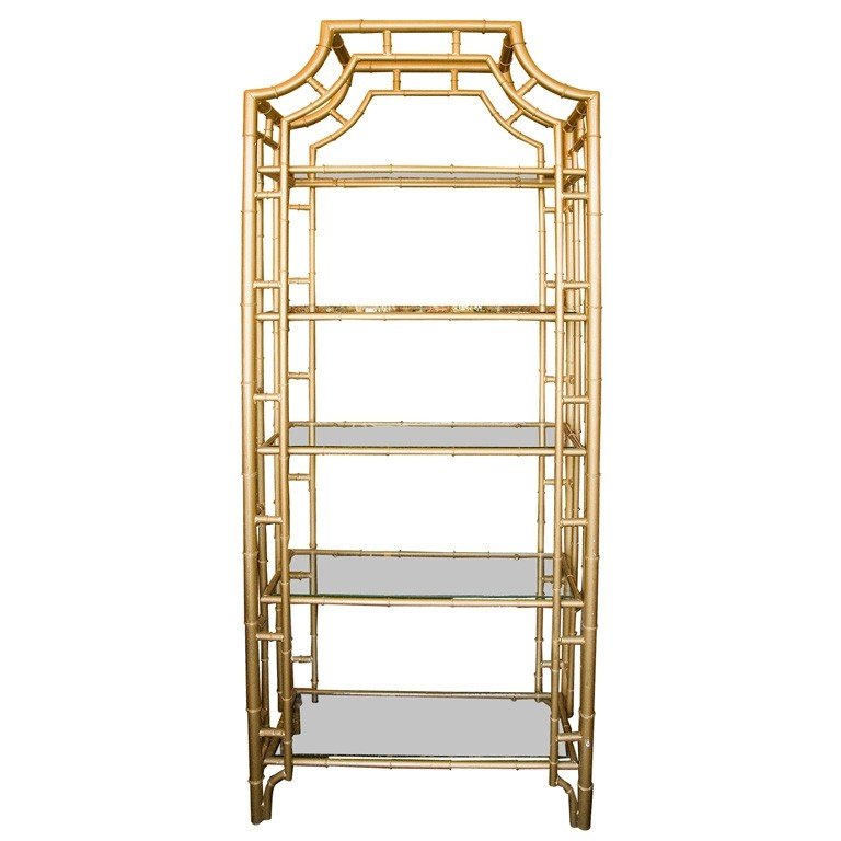 Brass and glass etagere