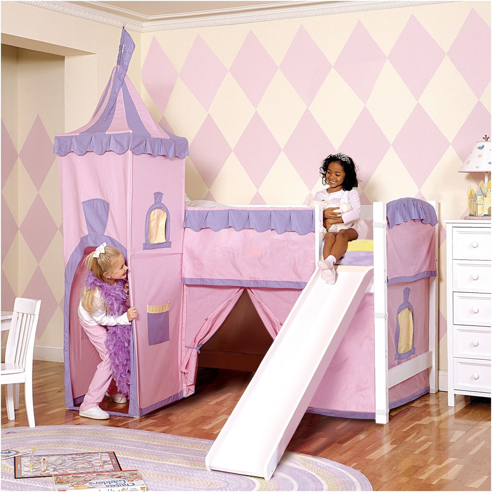 Bunk bed with slide and tent