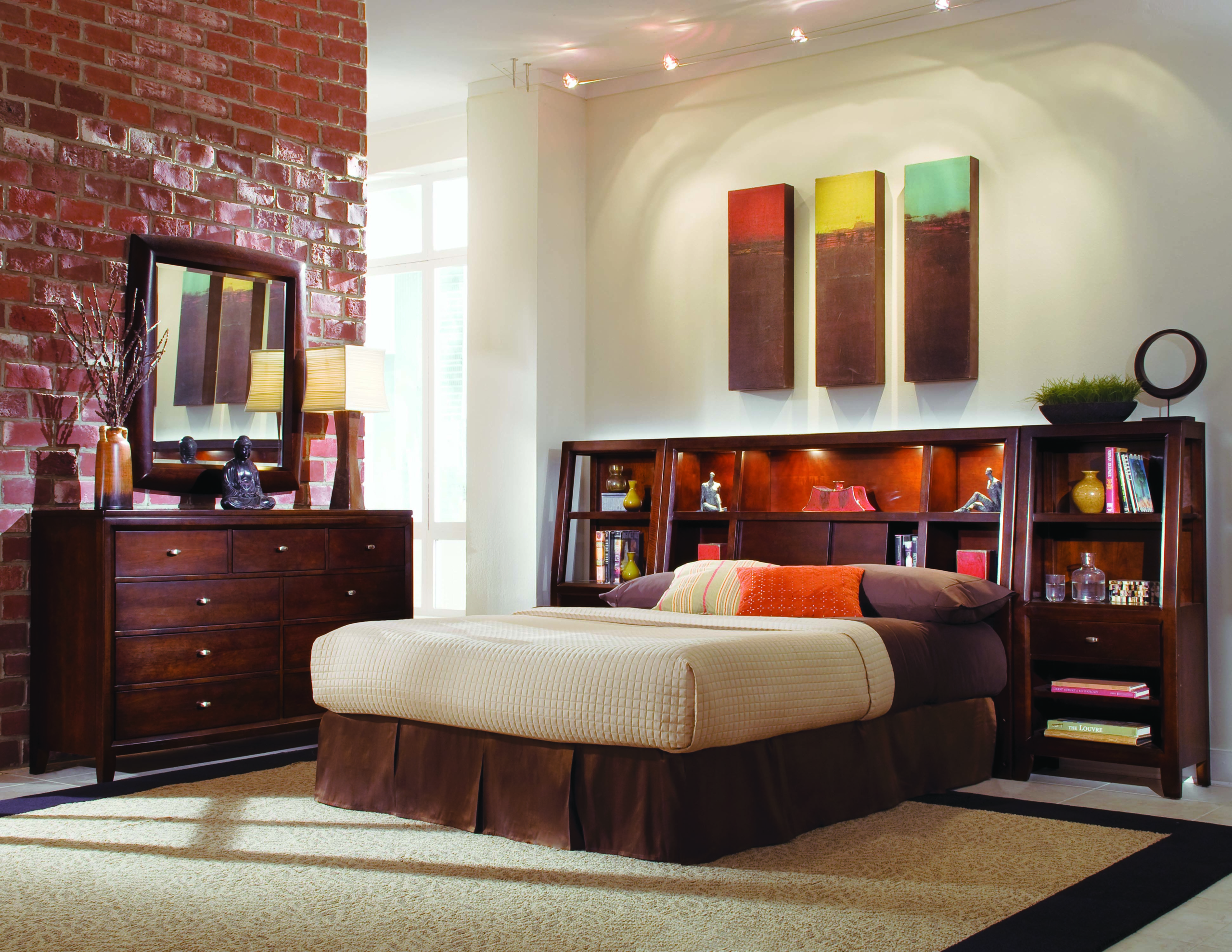 King bed with on sale bookcase headboard