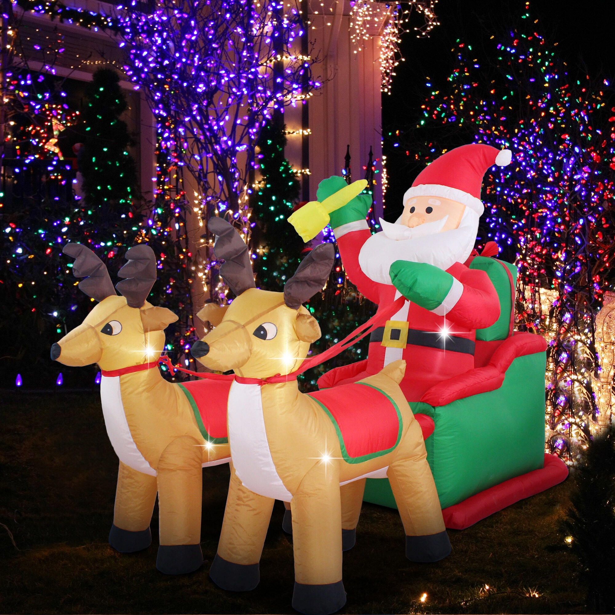 Christmas Inflatable Santa on Sleigh with Reindeer Decoration