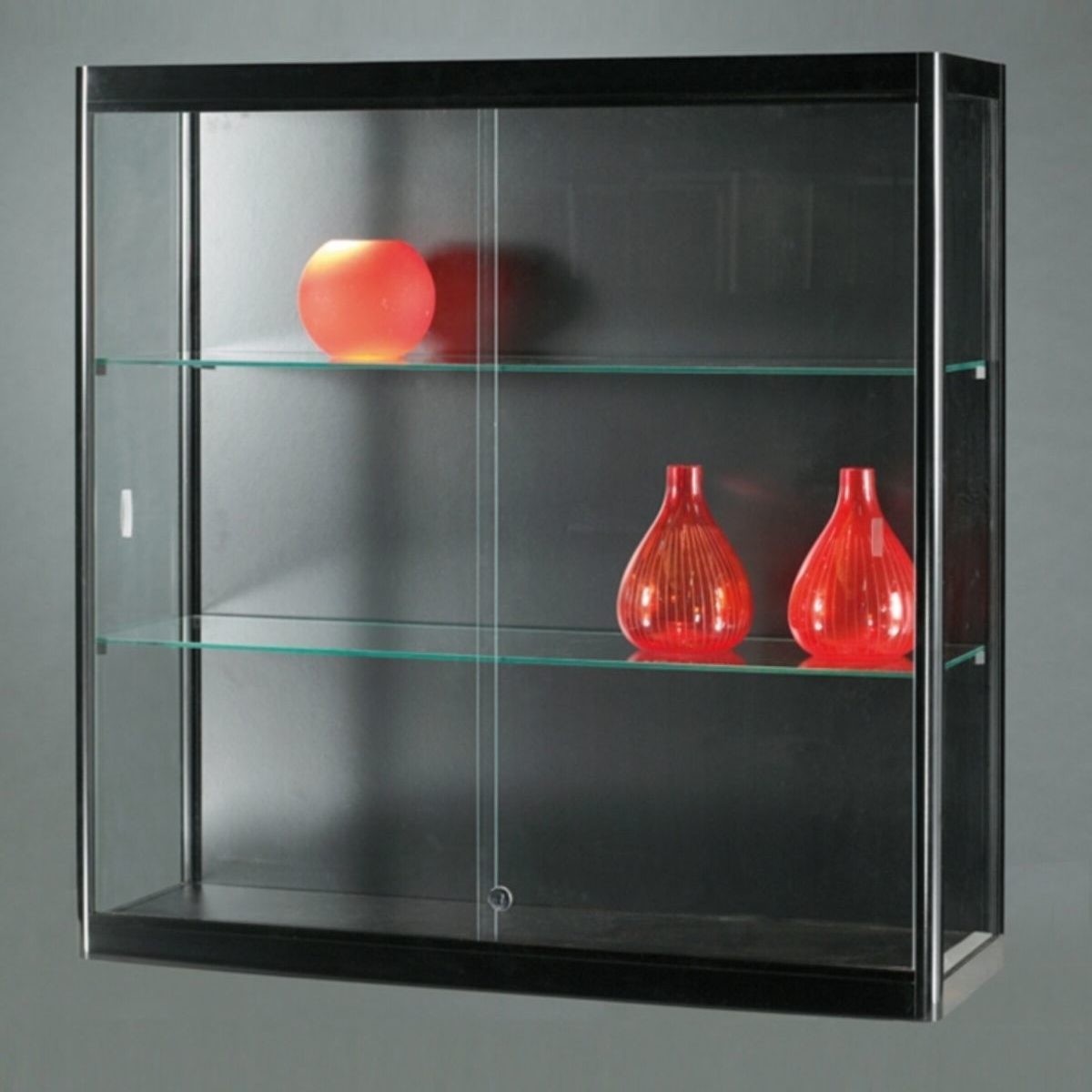 Details about glass wall mounted display cabinet 2 adjustable