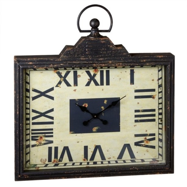 Distressed black rectangle pocket watch clock