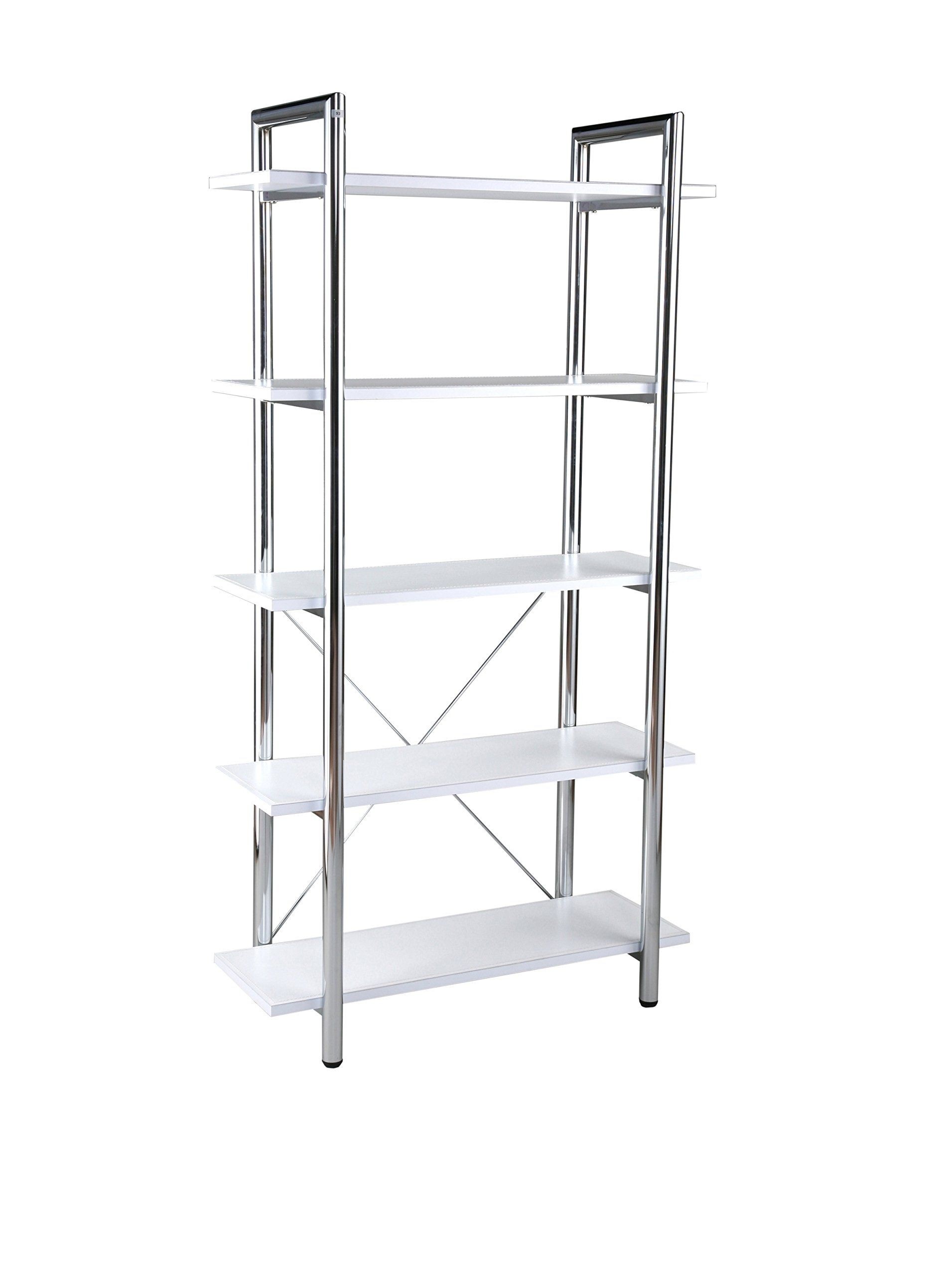 Laurence 5 bookcase white leather chrome