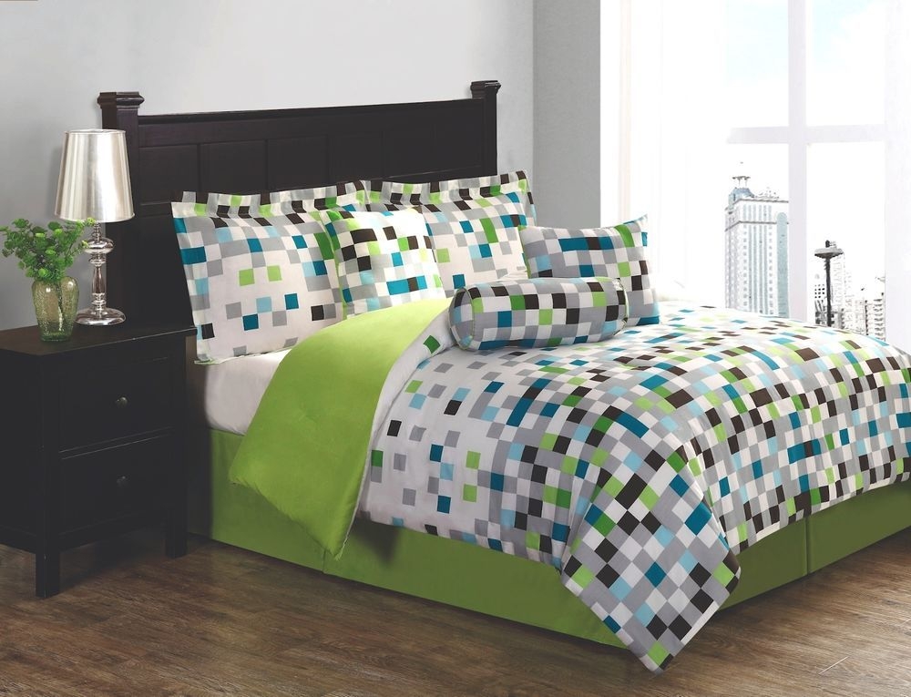 Modern Blocks Grey Green Blue Twin Queen King Comforter Bed In A Bag