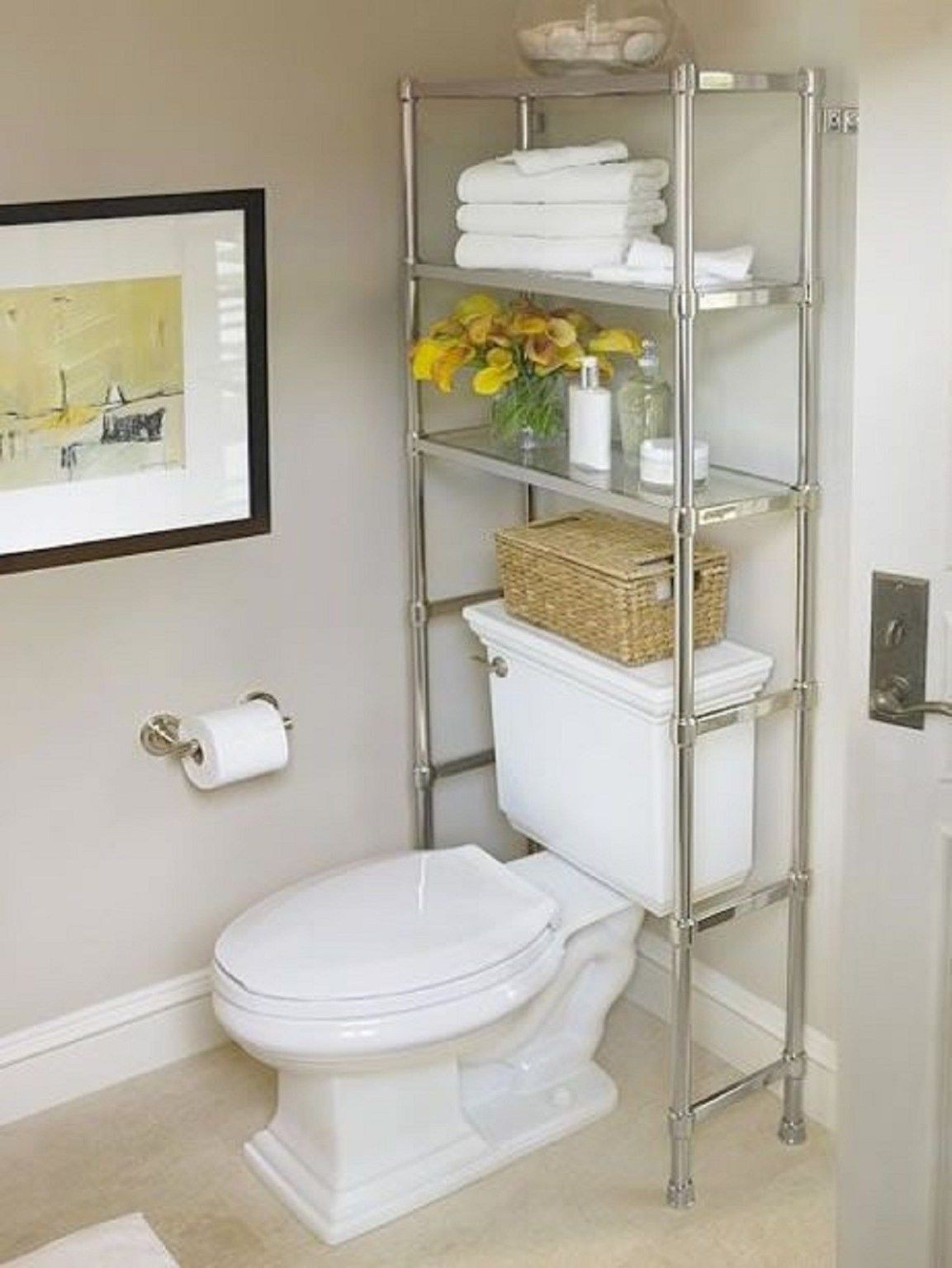 decorative metal shelves bathroom