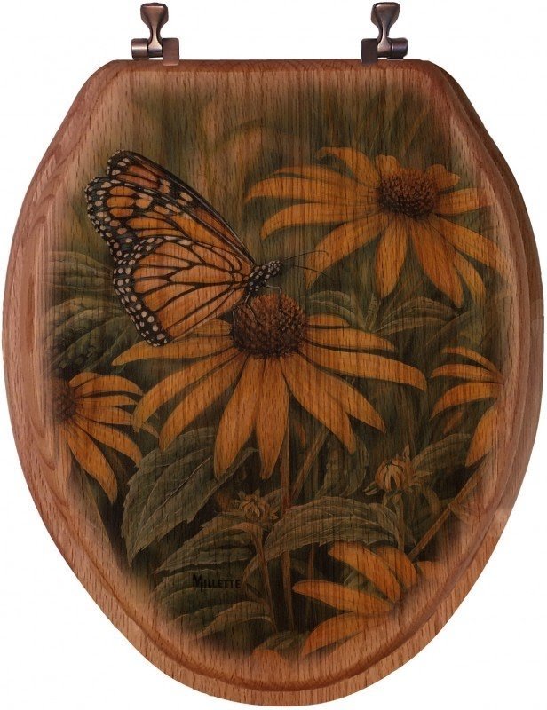 Monarch Butterfly Oak Elongated Toilet Seat
