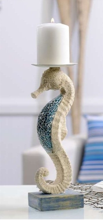 New Mosaic Glass Seahorse Sculpture Candle Holder Home Decor Coastal Accent Art