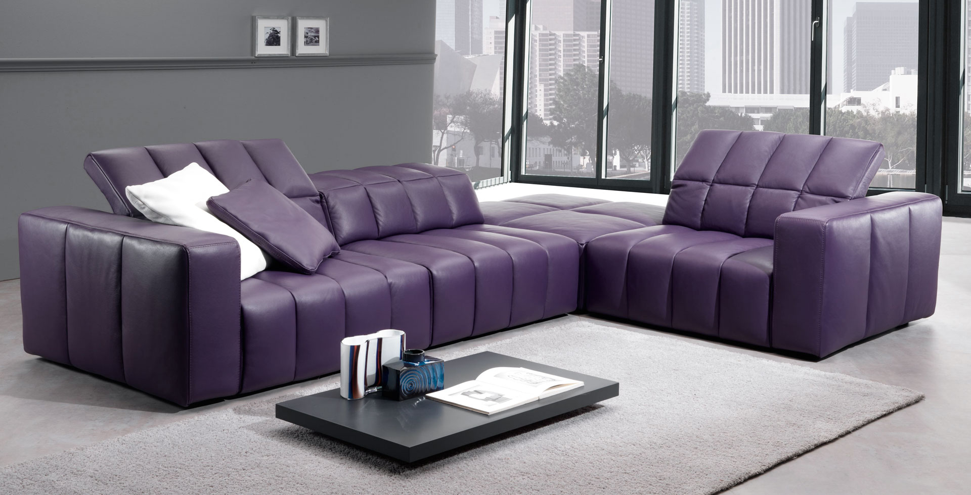 Purple Leather Sectional 3 