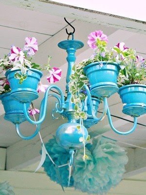 Recycled chandelier diy garden