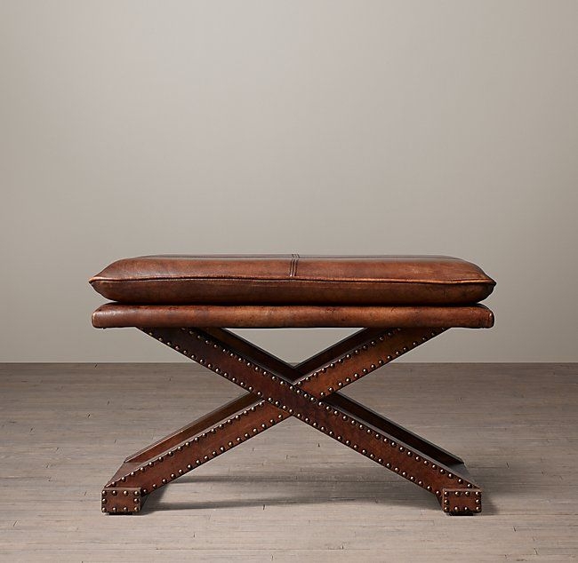 Restoration hardware leather x base stool