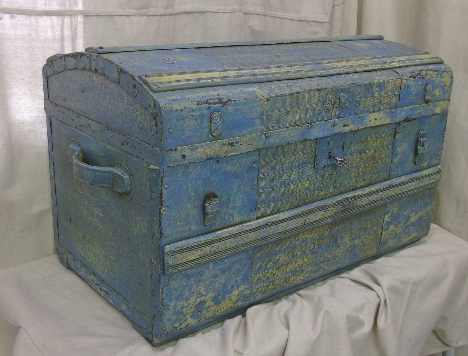 Shabby blue steamer trunk chest chic