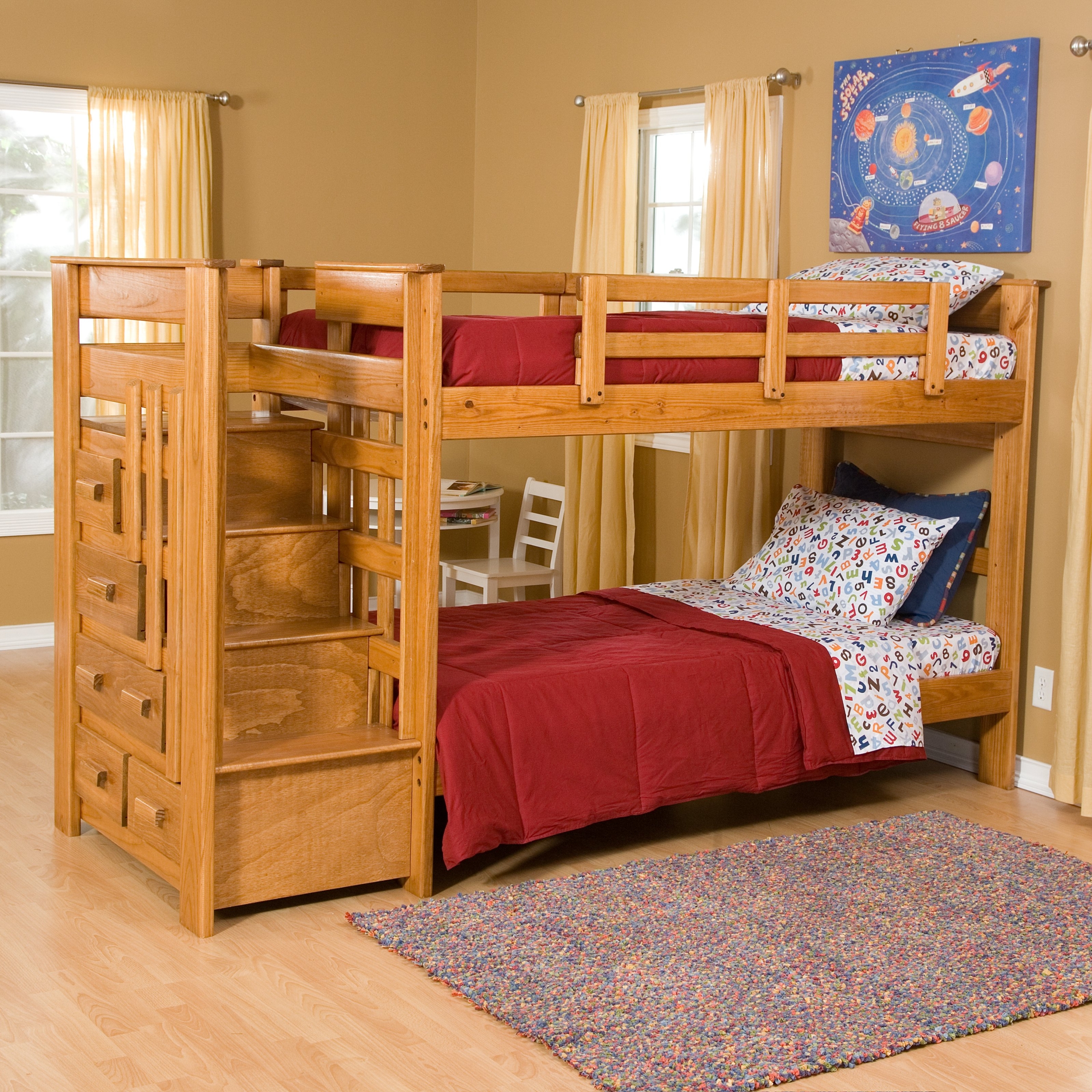 Twin over twin bunk beds with stairs