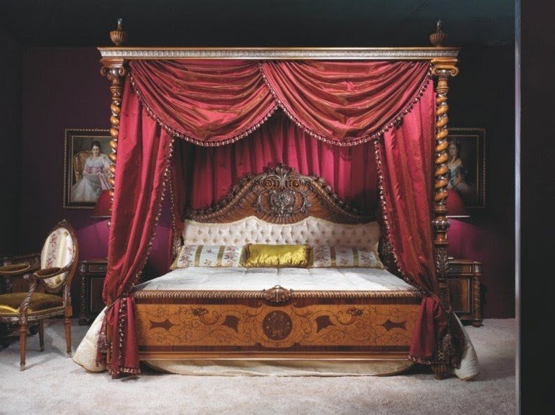 Ultra luxury amazing rococo style bedroom with marvelous wood bed