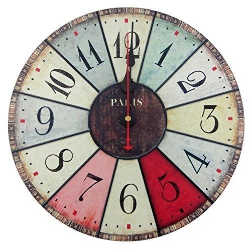 Usmile 12" Vintage France Paris Rusted Metal Look Paris Wooden Wall Clocks Decorative wall clocks Retro wall clocks