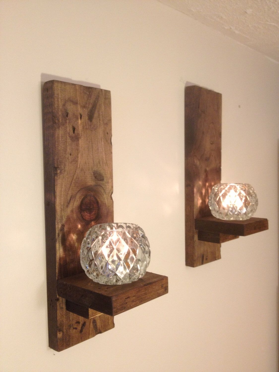 45CM RECYCLED PALLET WOOD SHABBY CHIC WALL SCONCE CANDLE  HOLDER 
