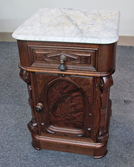 Walnut victorian marble top half commode night stand