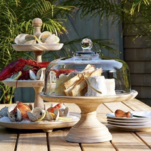 Wooden cake stand with glass dome