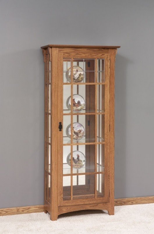Amish mission style single door curio cabinet with mullions 2