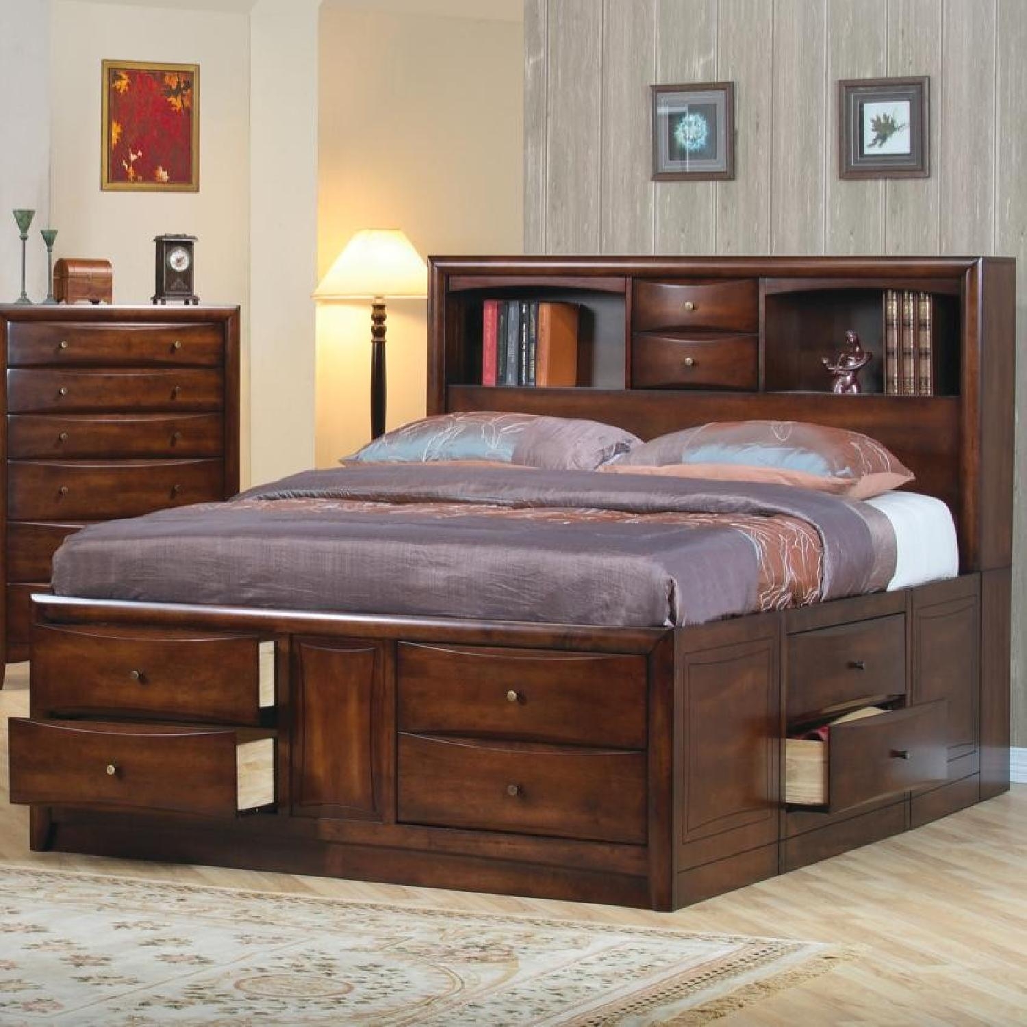 Coaster king size bookcase chest bed in brown finish coaster