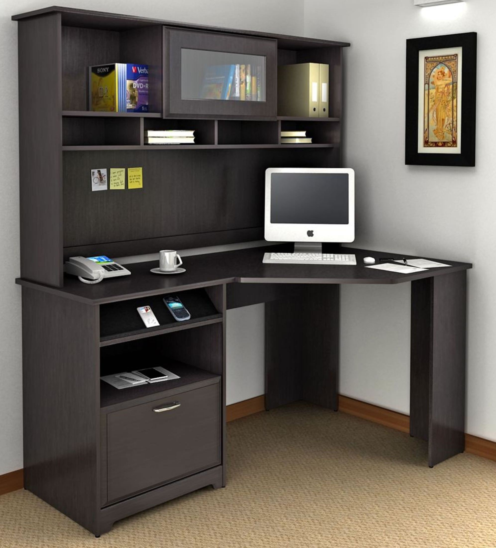 Corner computer desk with hutch for home